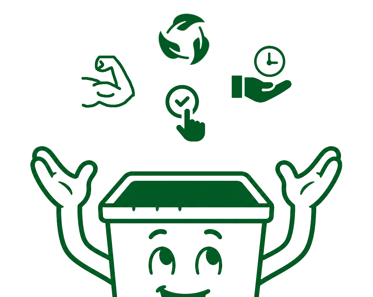 Terrox crate mascot with durability, eco-friendly, time-efficiency, and convenience icons