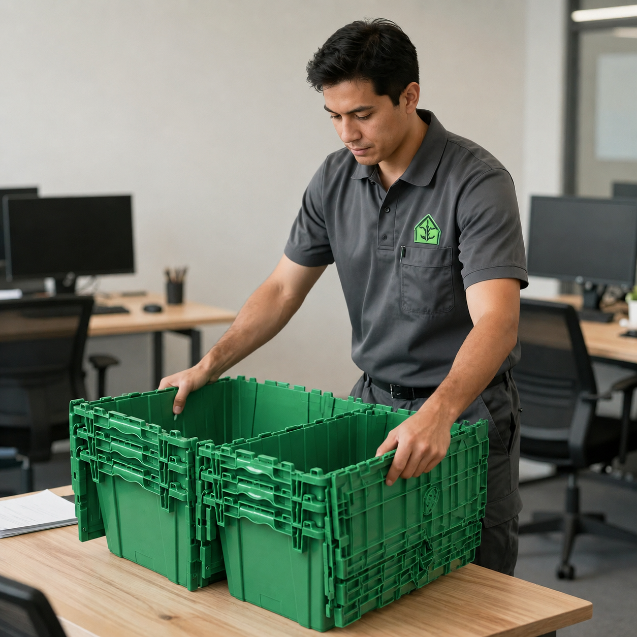 Terrox team member placing crates on a table